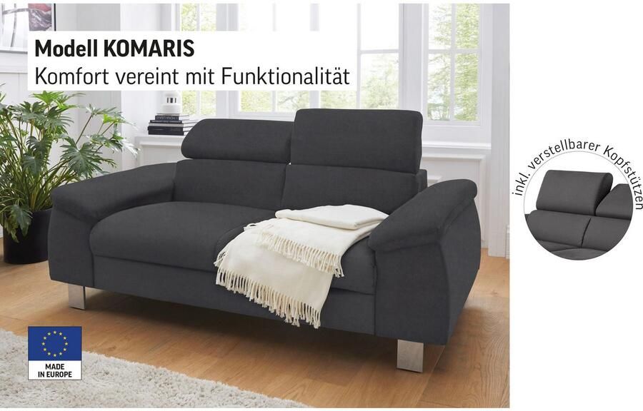 COTTA 2-zitsbank Komaris B: 177 cm met verstelbaar hoofdeind