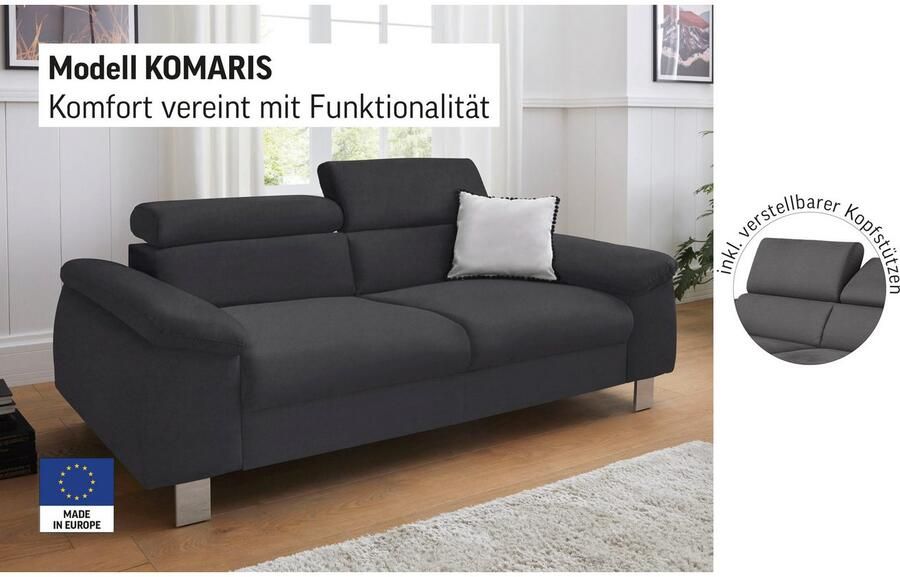 COTTA 3-zitsbank Komaris B: 193 cm met verstelbaar hoofdeind