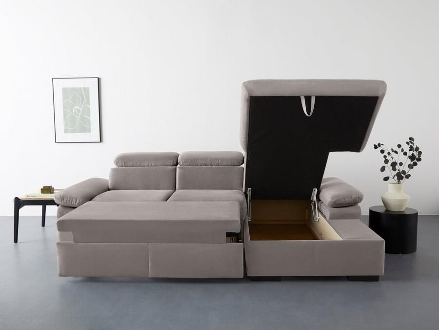 COTTA Hoekbank Lola L-vorm met hoofdeinde-functie & poef keuze met bedfunctie bedlade & armleuningverstelling (set)