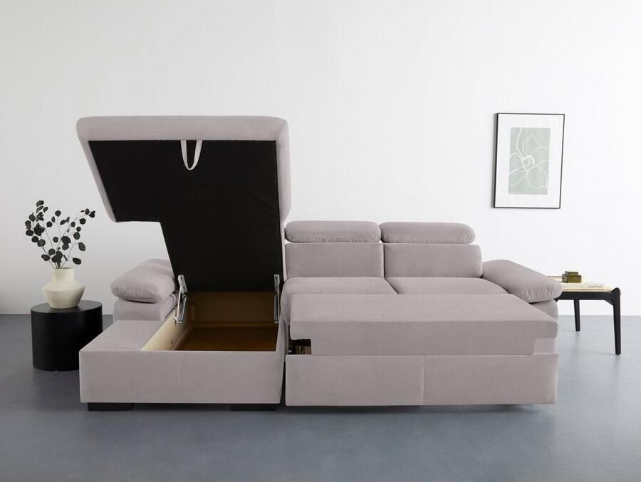 COTTA Hoekbank Lola L-vorm met hoofdeinde-functie & poef keuze met bedfunctie bedlade & armleuningverstelling (set)