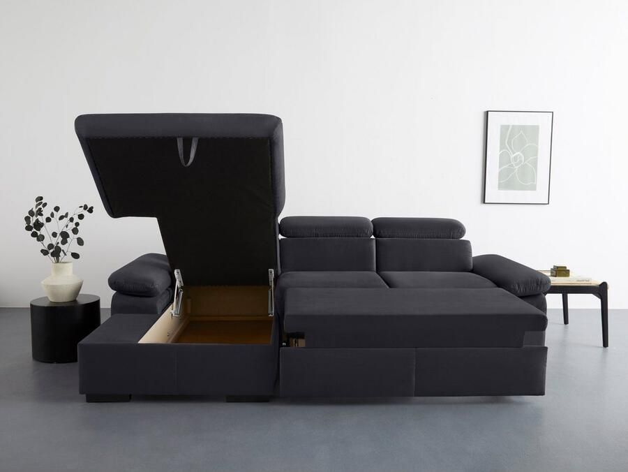 COTTA Hoekbank Lola L-vorm met hoofdeinde-functie & poef keuze met bedfunctie bedlade & armleuningverstelling (set)