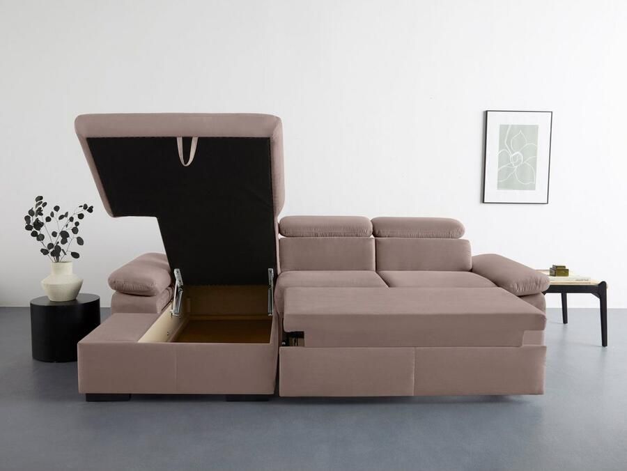 COTTA Hoekbank Lola L-vorm met hoofdeinde-functie & poef keuze met bedfunctie bedlade & armleuningverstelling (set)