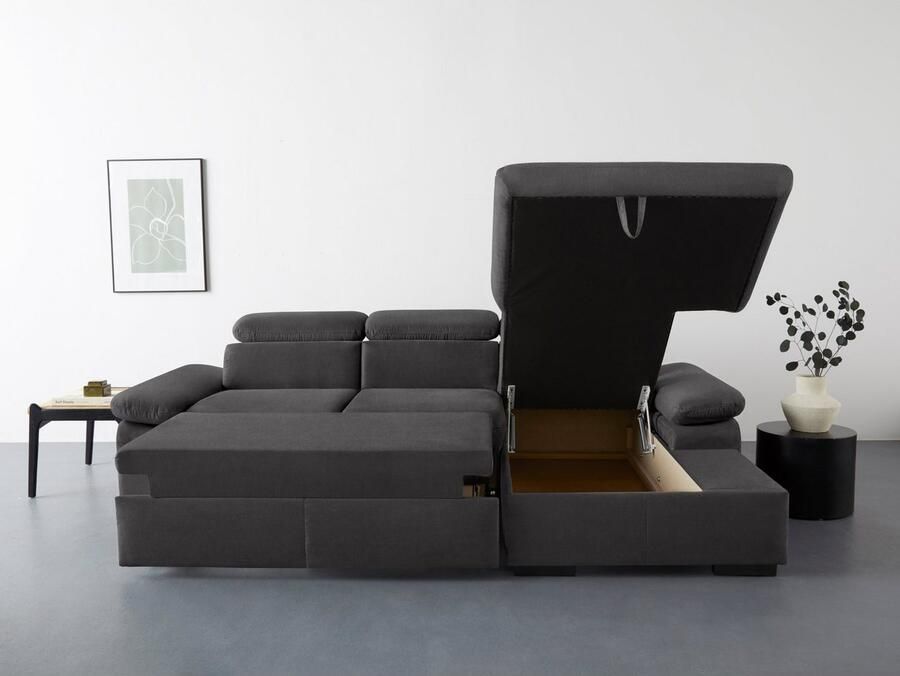 COTTA Hoekbank Lola L-vorm met hoofdeinde-functie & poef keuze met bedfunctie bedlade & armleuningverstelling (set)