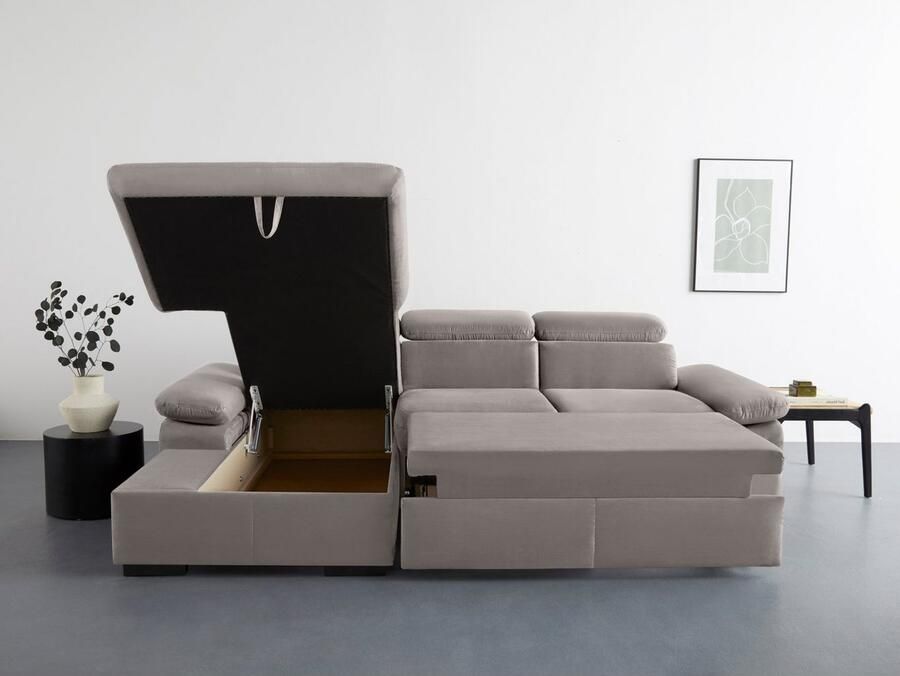 COTTA Hoekbank Lola L-vorm met hoofdeinde-functie & poef keuze met bedfunctie bedlade & armleuningverstelling (set)