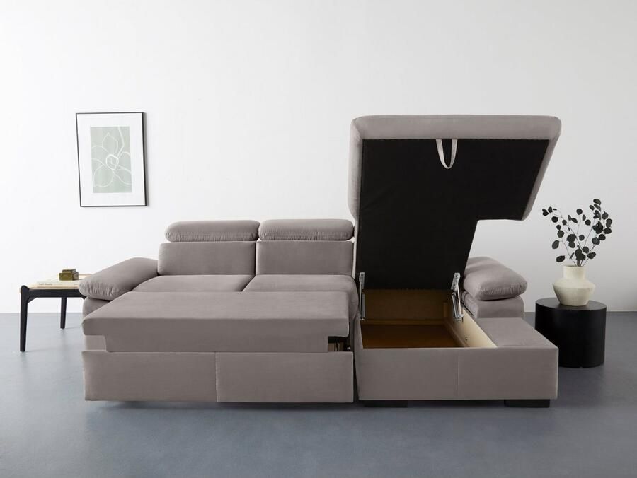COTTA Hoekbank Lola L-vorm met hoofdeinde-functie & poef keuze met bedfunctie bedlade & armleuningverstelling (set)