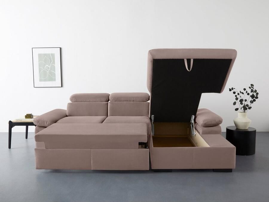 COTTA Hoekbank Lola L-vorm met hoofdeinde-functie & poef keuze met bedfunctie bedlade & armleuningverstelling (set)