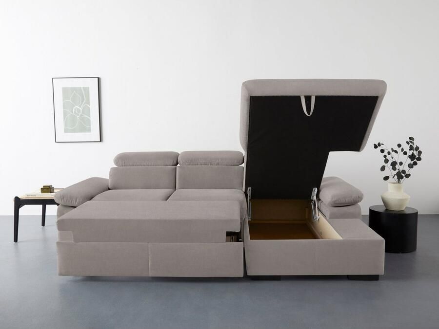 COTTA Hoekbank Lola L-vorm met hoofdeinde-functie & poef keuze met bedfunctie bedlade & armleuningverstelling (set)