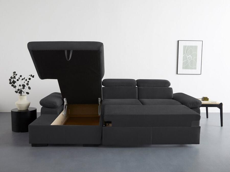 COTTA Hoekbank Lola L-vorm met hoofdeinde-functie & poef keuze met bedfunctie bedlade & armleuningverstelling (set)