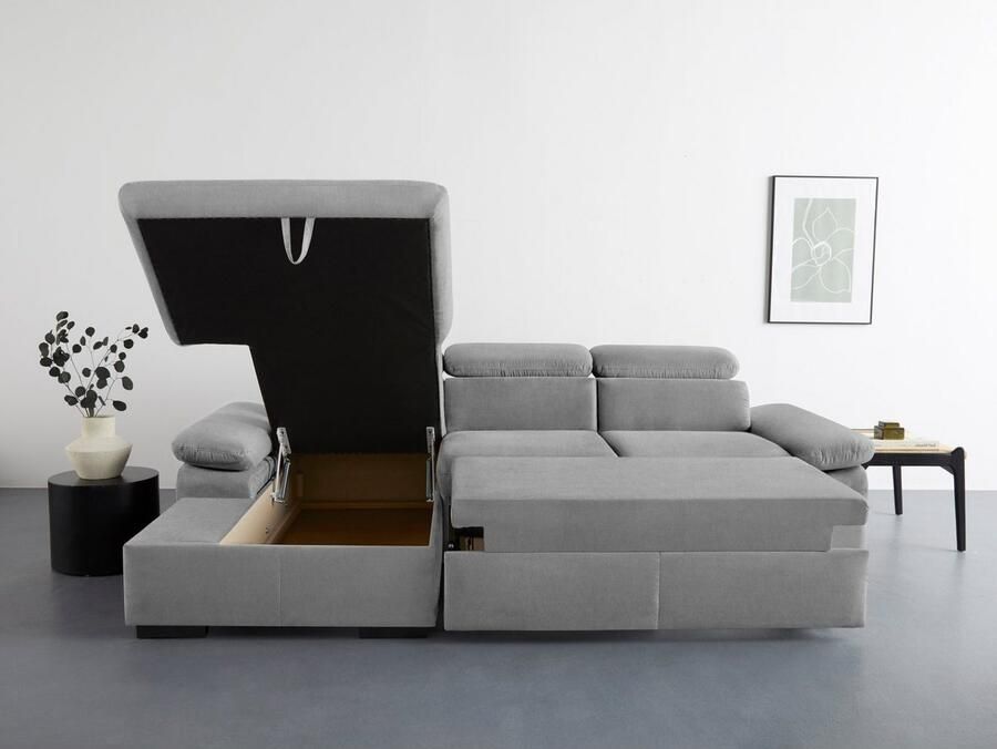 COTTA Hoekbank Lola L-vorm met hoofdeinde-functie & poef keuze met bedfunctie bedlade & armleuningverstelling (set)