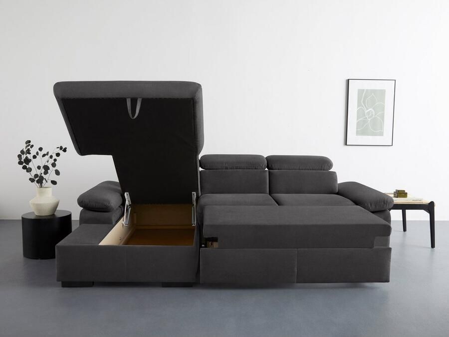 COTTA Hoekbank Lola L-vorm met hoofdeinde-functie & poef keuze met bedfunctie bedlade & armleuningverstelling (set)