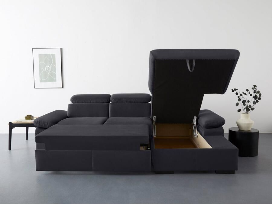 COTTA Hoekbank Lola L-vorm met hoofdeinde-functie & poef keuze met bedfunctie bedlade & armleuningverstelling (set)