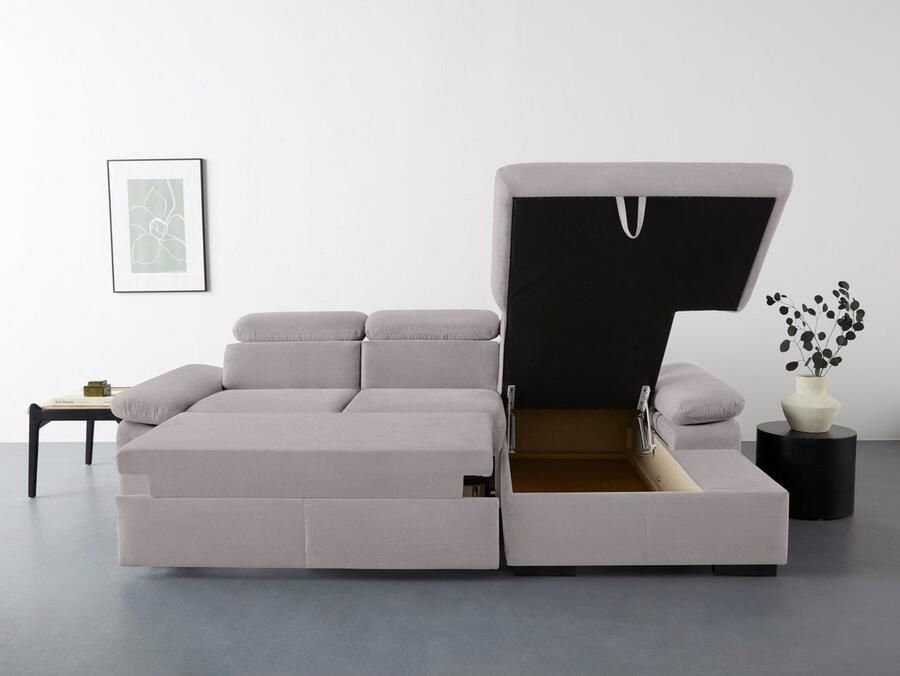 COTTA Hoekbank Lola L-vorm met hoofdeinde-functie & poef keuze met bedfunctie bedlade & armleuningverstelling (set)