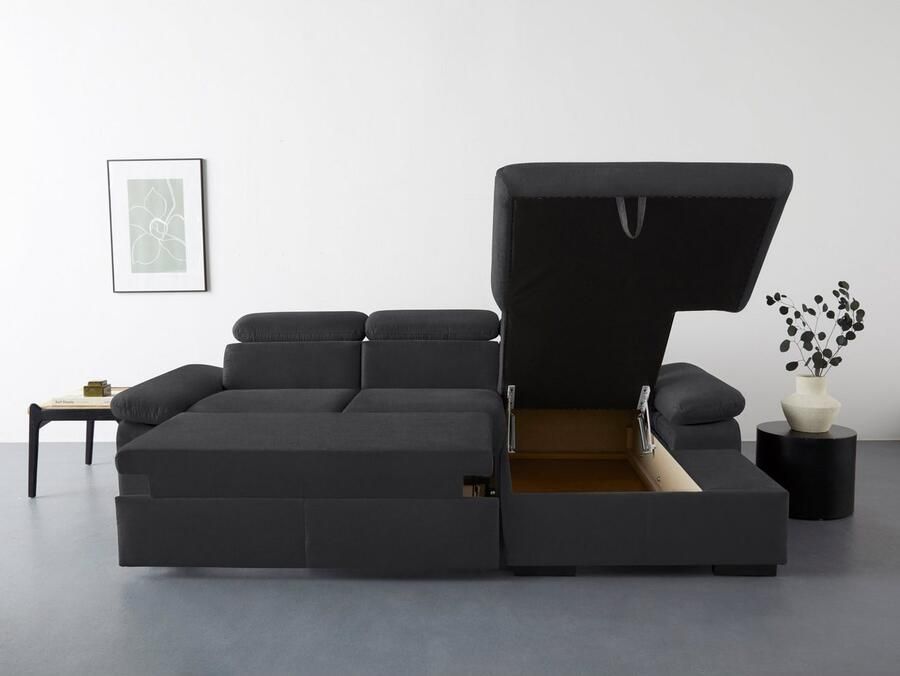 COTTA Hoekbank Lola L-vorm met hoofdeinde-functie & poef keuze met bedfunctie bedlade & armleuningverstelling (set)