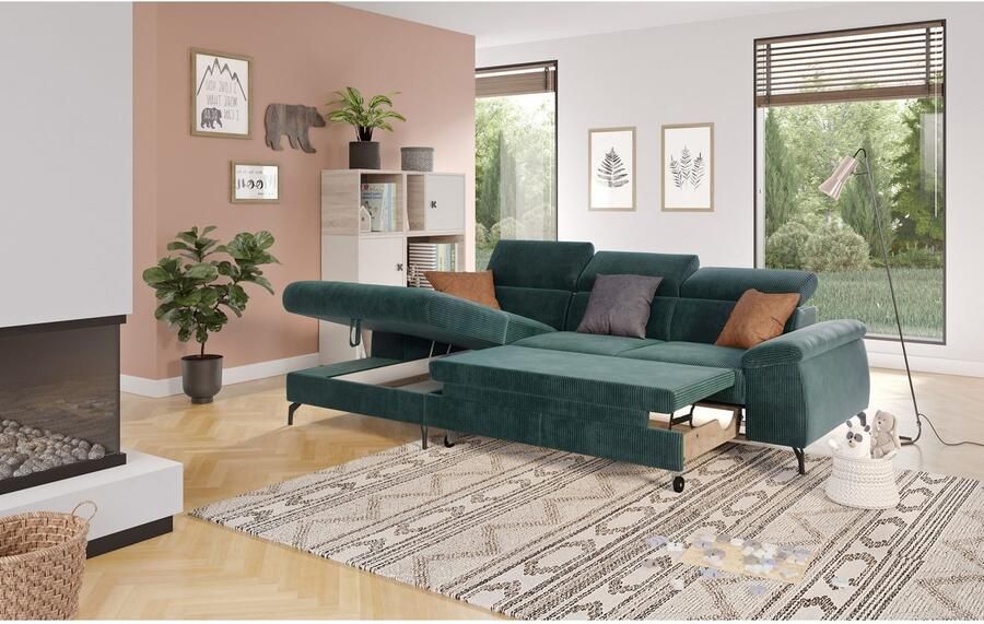 COTTA Hoekbank met hoofdverstelling optioneel bedfunctie & bedlade