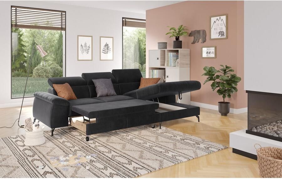 COTTA Hoekbank met hoofdverstelling optioneel bedfunctie & bedlade