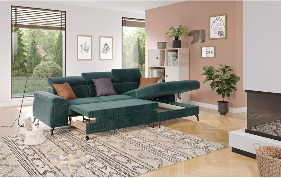 COTTA Hoekbank met hoofdverstelling optioneel bedfunctie & bedlade