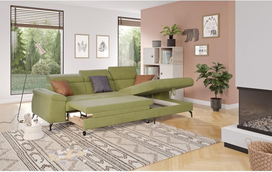 COTTA Hoekbank met hoofdverstelling optioneel bedfunctie & bedlade