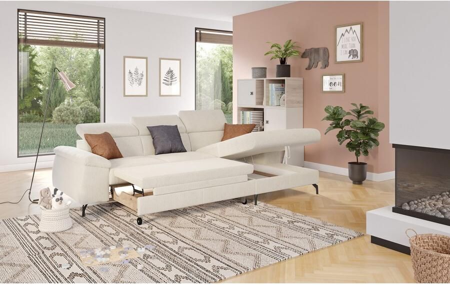 COTTA Hoekbank met hoofdverstelling optioneel bedfunctie & bedlade