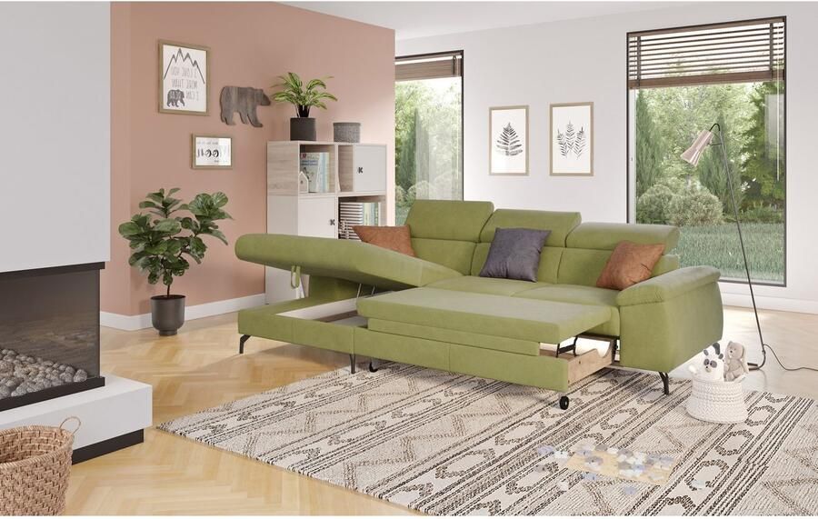 COTTA Hoekbank met hoofdverstelling optioneel bedfunctie & bedlade