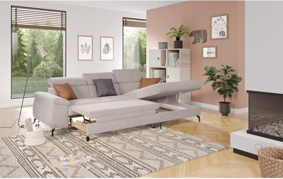 COTTA Hoekbank met hoofdverstelling optioneel bedfunctie & bedlade