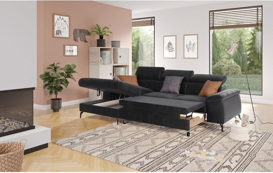 COTTA Hoekbank met hoofdverstelling optioneel bedfunctie & bedlade