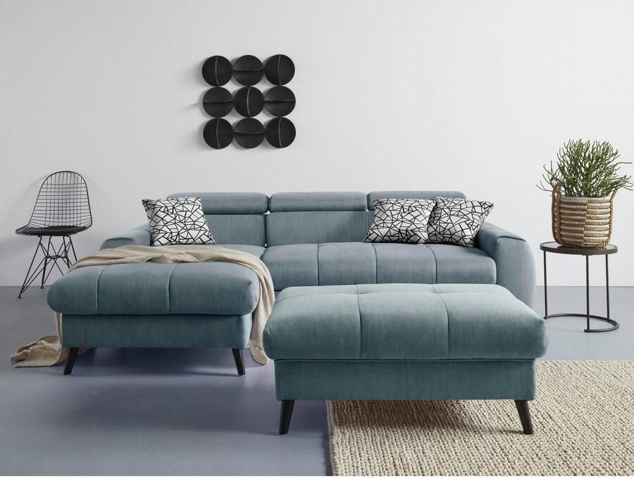 COTTA Hoekbank Mia L-vorm met 3 sierkussens keuze met bedfunctie bedlade verlichting & draadloze oplader