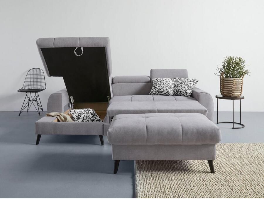 COTTA Hoekbank Mia L-vorm met 3 sierkussens keuze met bedfunctie bedlade verlichting & draadloze oplader