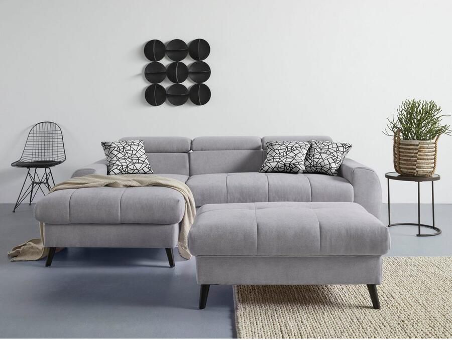 COTTA Hoekbank Mia L-vorm met 3 sierkussens keuze met bedfunctie bedlade verlichting & draadloze oplader