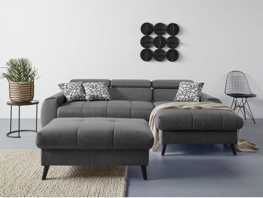 COTTA Hoekbank Mia L-vorm met 3 sierkussens keuze met bedfunctie bedlade verlichting & draadloze oplader