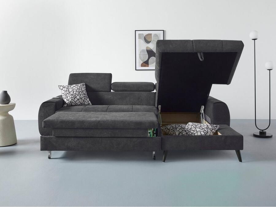 COTTA Hoekbank Mia L-vorm met 3 sierkussens keuze met bedfunctie bedlade verlichting & draadloze oplader