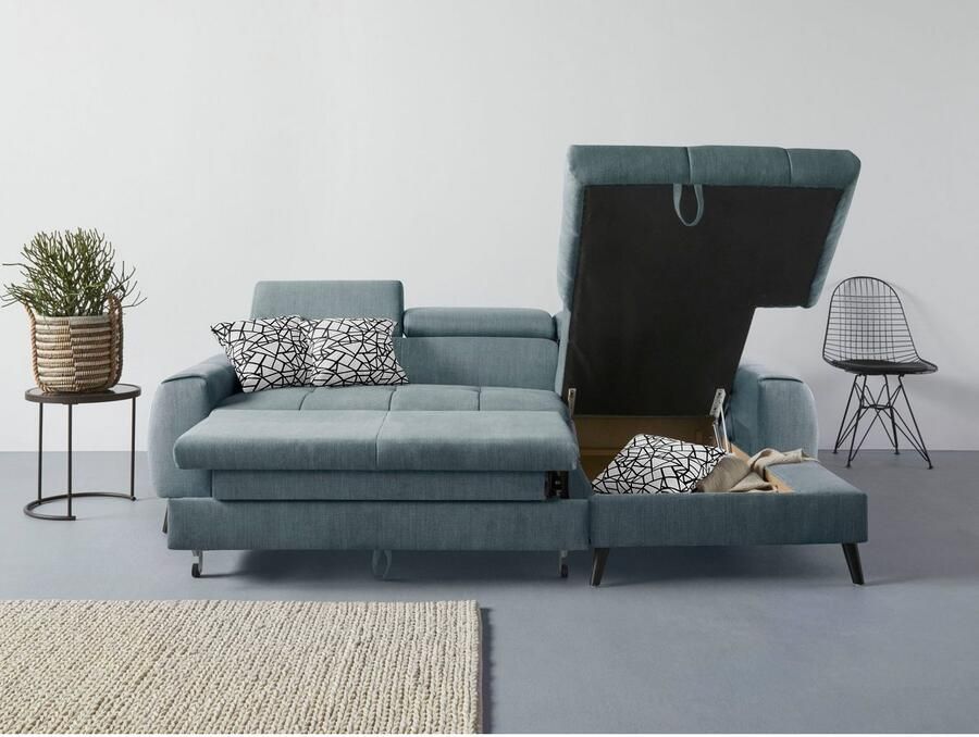 COTTA Hoekbank Mia L-vorm met 3 sierkussens keuze met bedfunctie bedlade verlichting & draadloze oplader