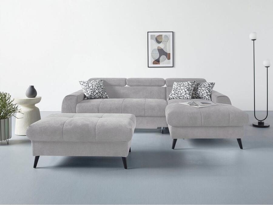 COTTA Hoekbank Mia L-vorm met 3 sierkussens keuze met bedfunctie bedlade verlichting & draadloze oplader