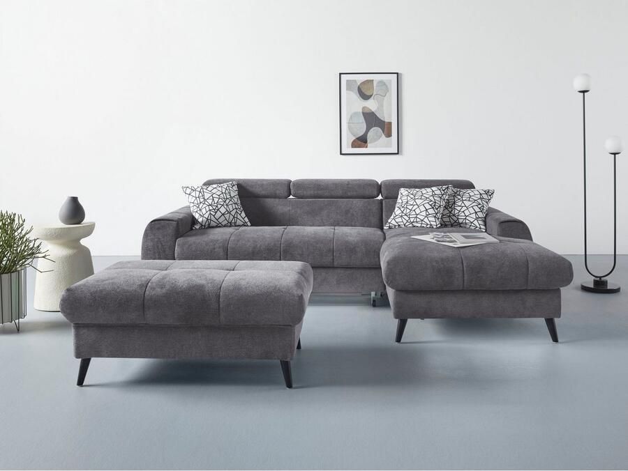 COTTA Hoekbank Mia L-vorm met 3 sierkussens keuze met bedfunctie bedlade verlichting & draadloze oplader