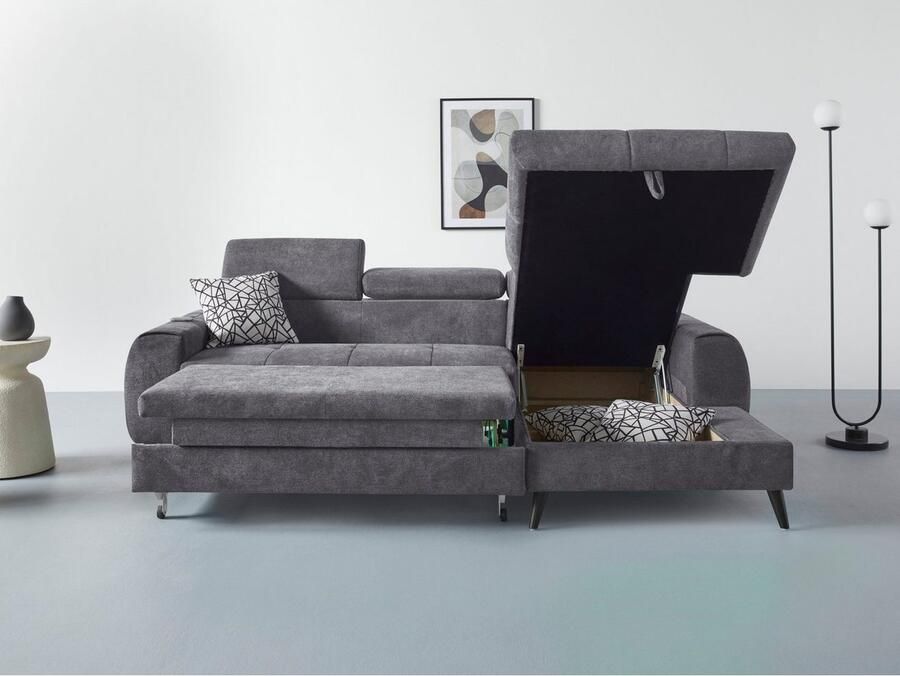 COTTA Hoekbank Mia L-vorm met 3 sierkussens keuze met bedfunctie bedlade verlichting & draadloze oplader