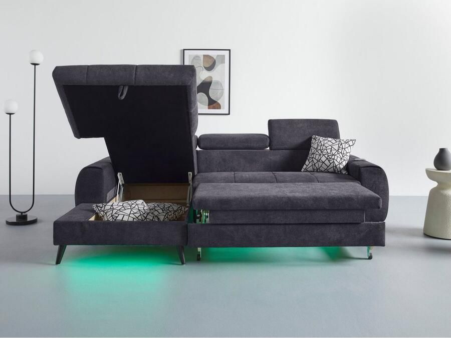 COTTA Hoekbank Mia L-vorm met 3 sierkussens keuze met bedfunctie bedlade verlichting & draadloze oplader