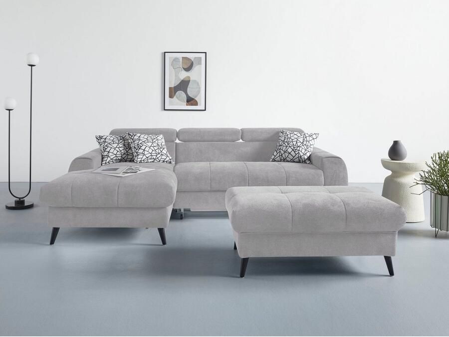 COTTA Hoekbank Mia L-vorm met 3 sierkussens keuze met bedfunctie bedlade verlichting & draadloze oplader