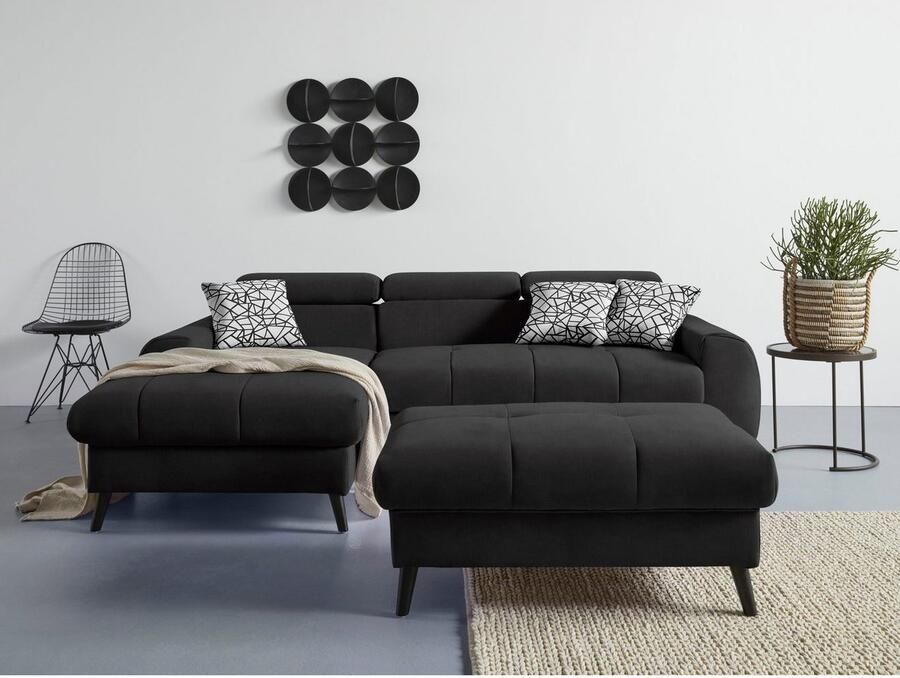 COTTA Hoekbank Mia L-vorm met 3 sierkussens keuze met bedfunctie bedlade verlichting & draadloze oplader