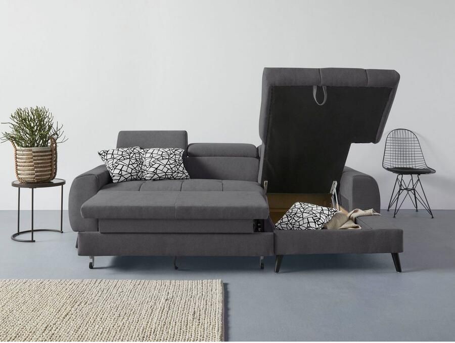 COTTA Hoekbank Mia L-vorm met 3 sierkussens keuze met bedfunctie bedlade verlichting & draadloze oplader