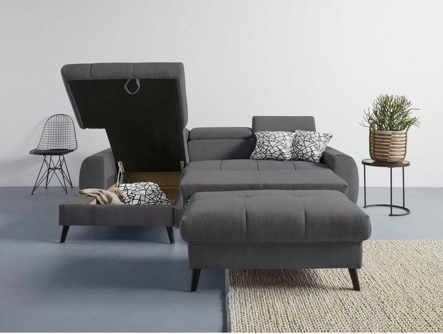 COTTA Hoekbank Mia L-vorm met 3 sierkussens keuze met bedfunctie bedlade verlichting & draadloze oplader