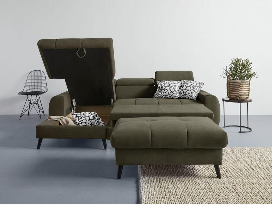 COTTA Hoekbank Mia L-vorm met 3 sierkussens keuze met bedfunctie bedlade verlichting & draadloze oplader