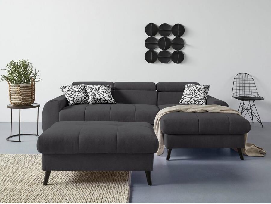 COTTA Hoekbank Mia L-vorm met 3 sierkussens keuze met bedfunctie bedlade verlichting & draadloze oplader