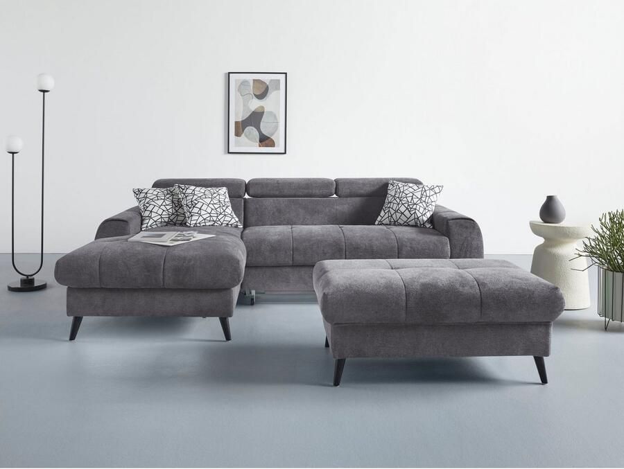 COTTA Hoekbank Mia L-vorm met 3 sierkussens keuze met bedfunctie bedlade verlichting & draadloze oplader
