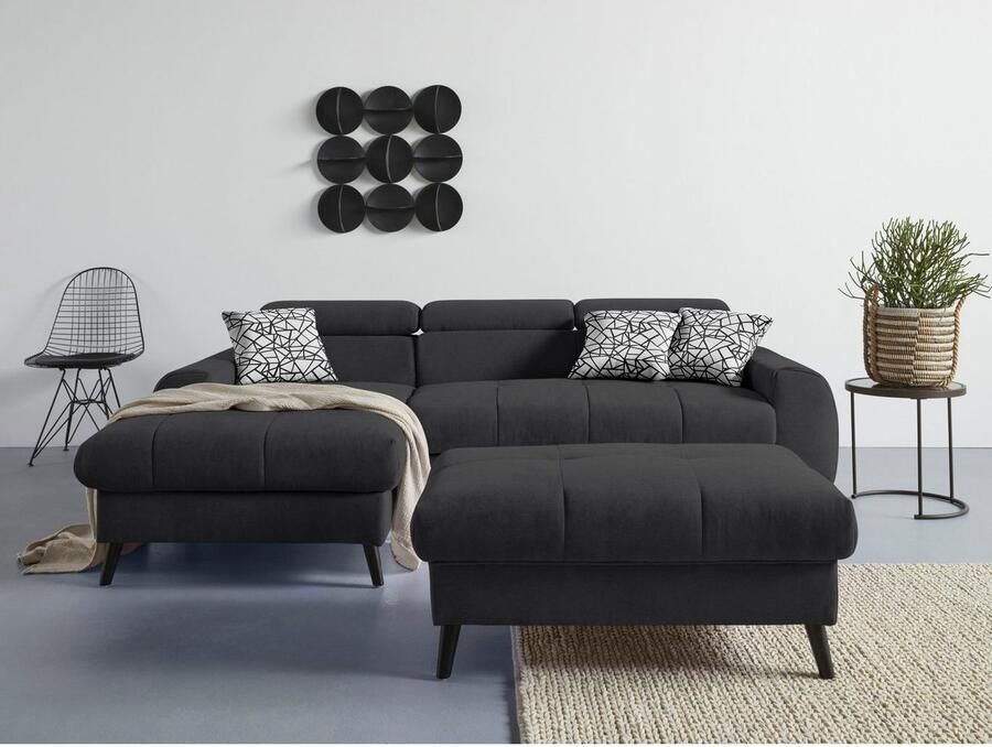 COTTA Hoekbank Mia L-vorm met 3 sierkussens keuze met bedfunctie bedlade verlichting & draadloze oplader