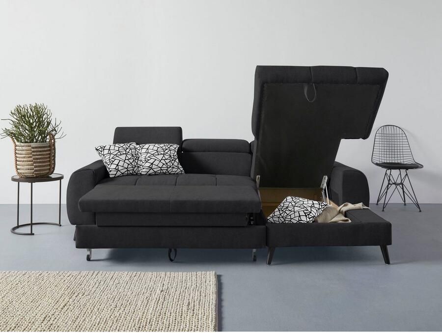 COTTA Hoekbank Mia L-vorm met 3 sierkussens keuze met bedfunctie bedlade verlichting & draadloze oplader