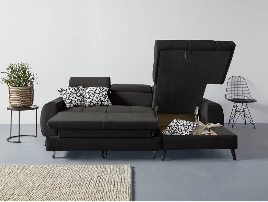 COTTA Hoekbank Mia L-vorm met 3 sierkussens keuze met bedfunctie bedlade verlichting & draadloze oplader