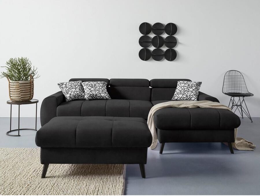 COTTA Hoekbank Mia L-vorm met 3 sierkussens keuze met bedfunctie bedlade verlichting & draadloze oplader