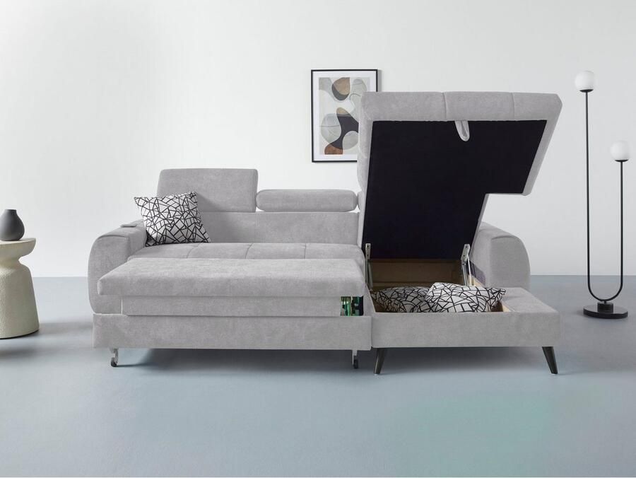 COTTA Hoekbank Mia L-vorm met 3 sierkussens keuze met bedfunctie bedlade verlichting & draadloze oplader