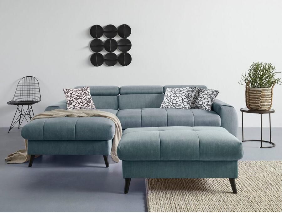 COTTA Hoekbank Mia L-vorm met 3 sierkussens keuze met bedfunctie bedlade verlichting & draadloze oplader