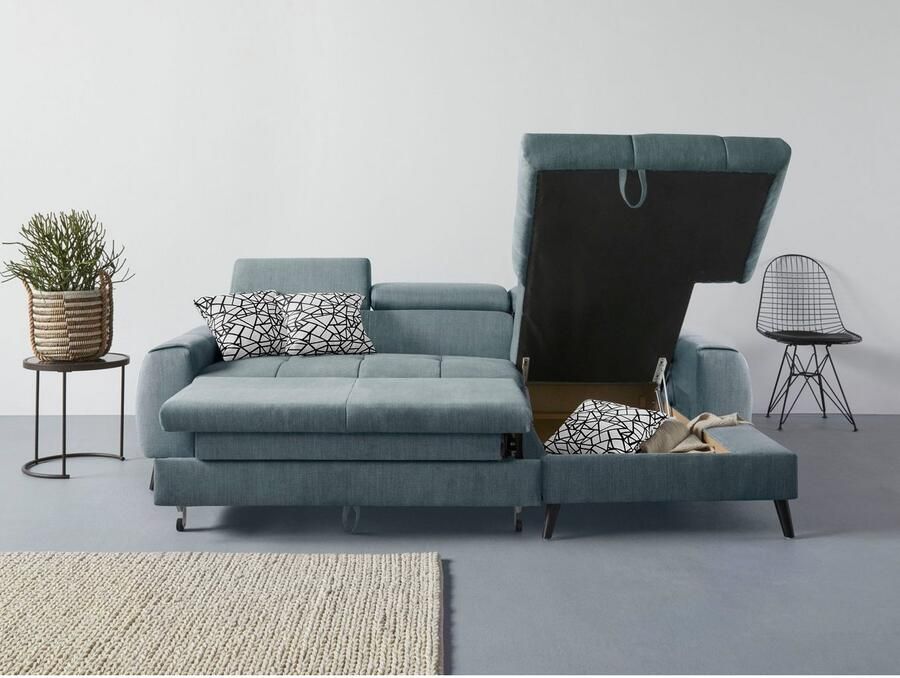 COTTA Hoekbank Mia L-vorm met 3 sierkussens keuze met bedfunctie bedlade verlichting & draadloze oplader