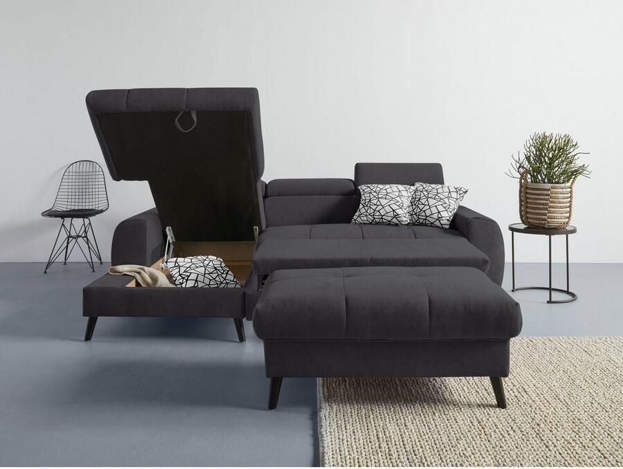 COTTA Hoekbank Mia L-vorm met 3 sierkussens keuze met bedfunctie bedlade verlichting & draadloze oplader